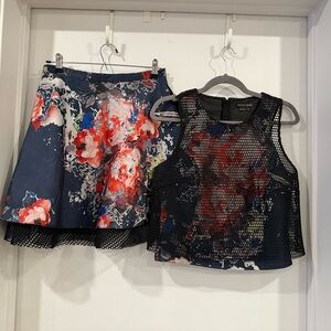 Floral Mesh Skirt and Top Set